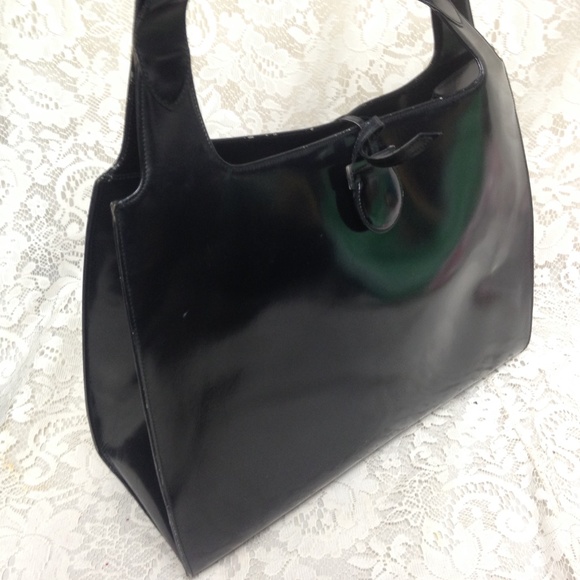Ferragamo Large Black Enamel Patent Tote- Handbag - Picture 3 of 13